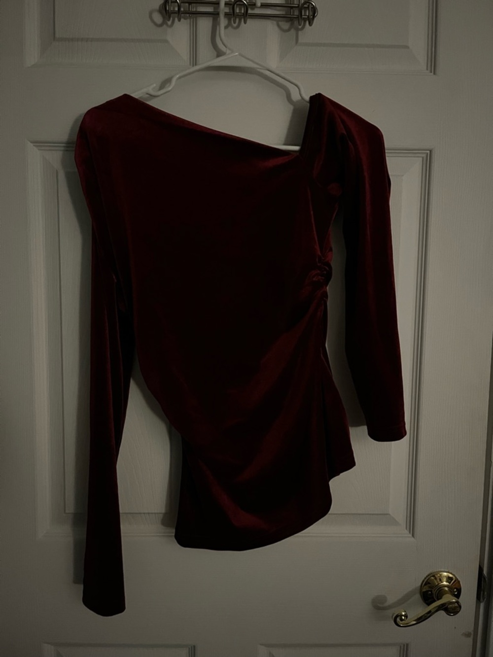 Velvet Asymmetric Long Sleeve Top - Deep Burgundy
